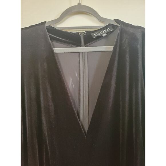 Eloquii Velvet Black Stretch Comfy Puff Sleeve Wide Leg Jumpsuit, Plus Size 24 - Picture 3 of 13